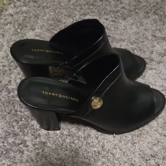 Tommy Hilfiger Shoes - Tommy Hilfiger Black Mules with Gold Accent